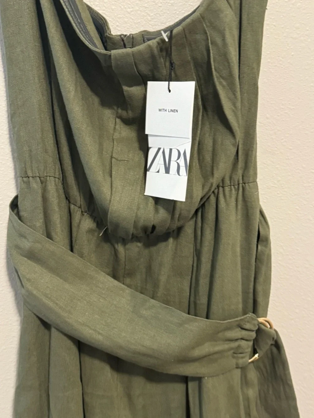 Zara Olive Green Strapless Belted Jumpsuit NWT Size Medium
